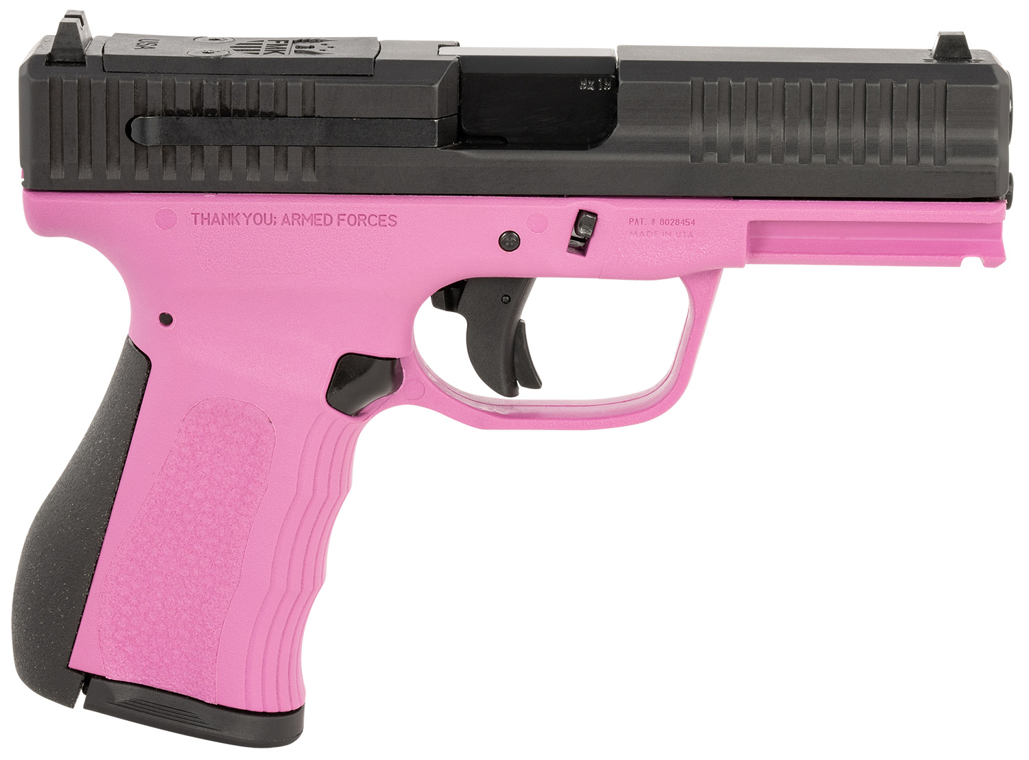 FMK FMKG49PK G3  9mm Luger 14+1 4″ Stainless Steel Barrel, Black Optic Cut/Serrated Carbon Steel Slide, Pink Polymer Frame w/Picatinny Rail, Black Backstrap Grip