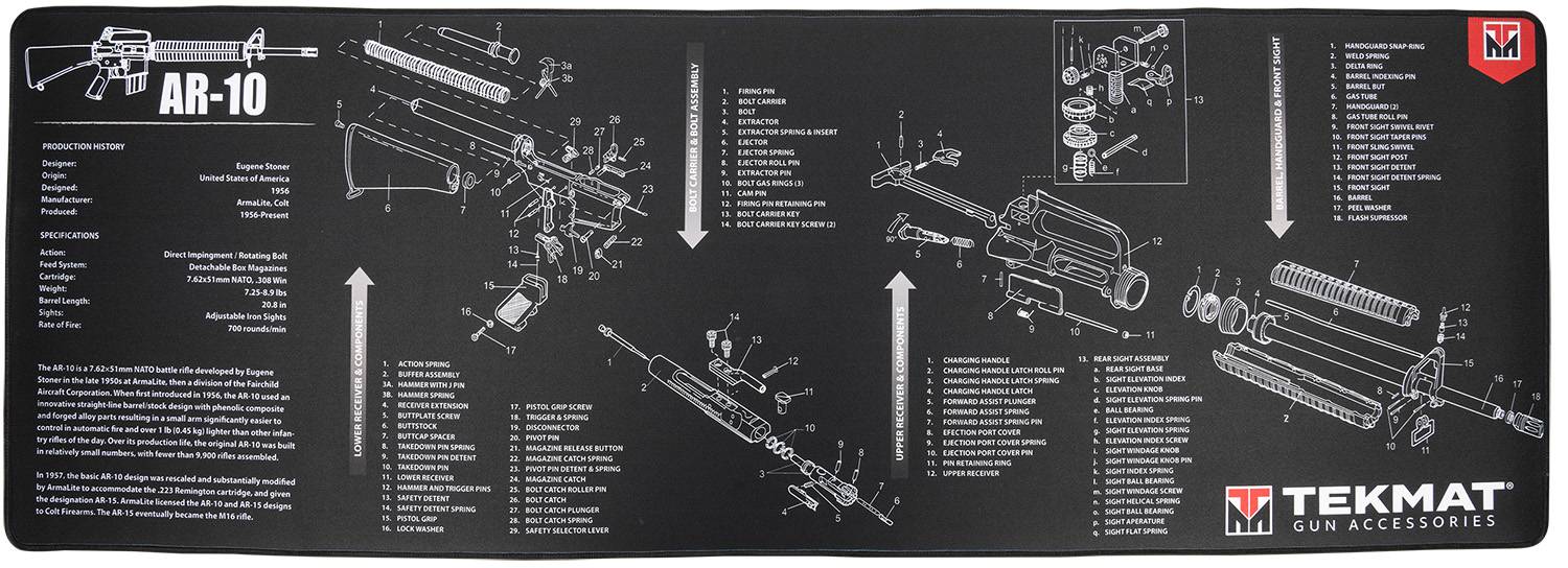TekMat TEKR44AR10 AR-10 Cleaning Mat Black/White Rubber 15″x44″ AR-10 Parts Diagram