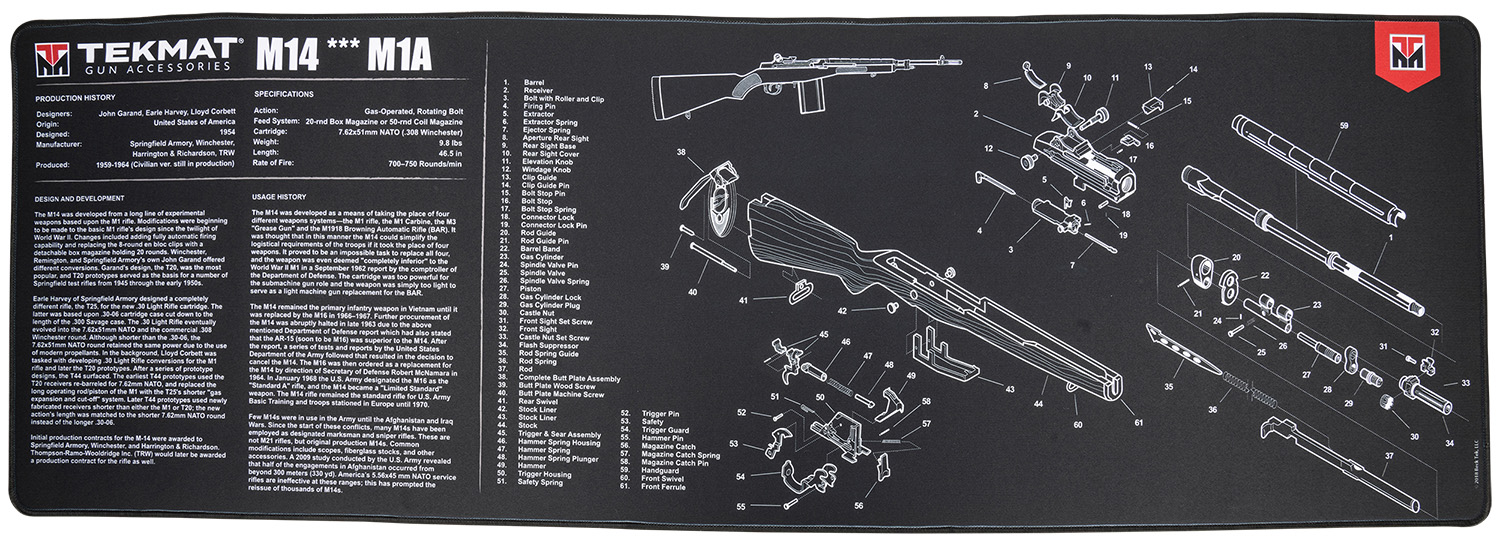 TekMat TEKR44M14 M14 (M1A) Cleaning Mat Black/White Rubber 15″x44″ M14 (M1A) Parts Diagram