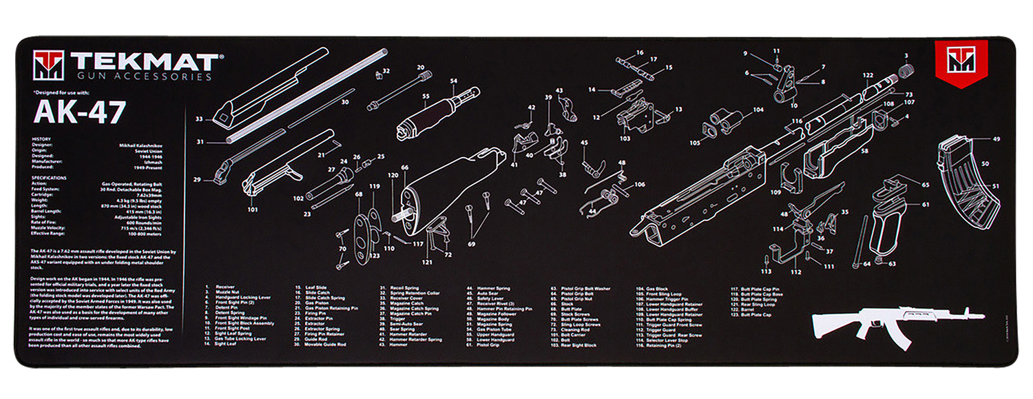TekMat TEKR36AK47 AK-47 Cleaning Mat Black/White Rubber 12″x36″ AK-47 Parts Diagram