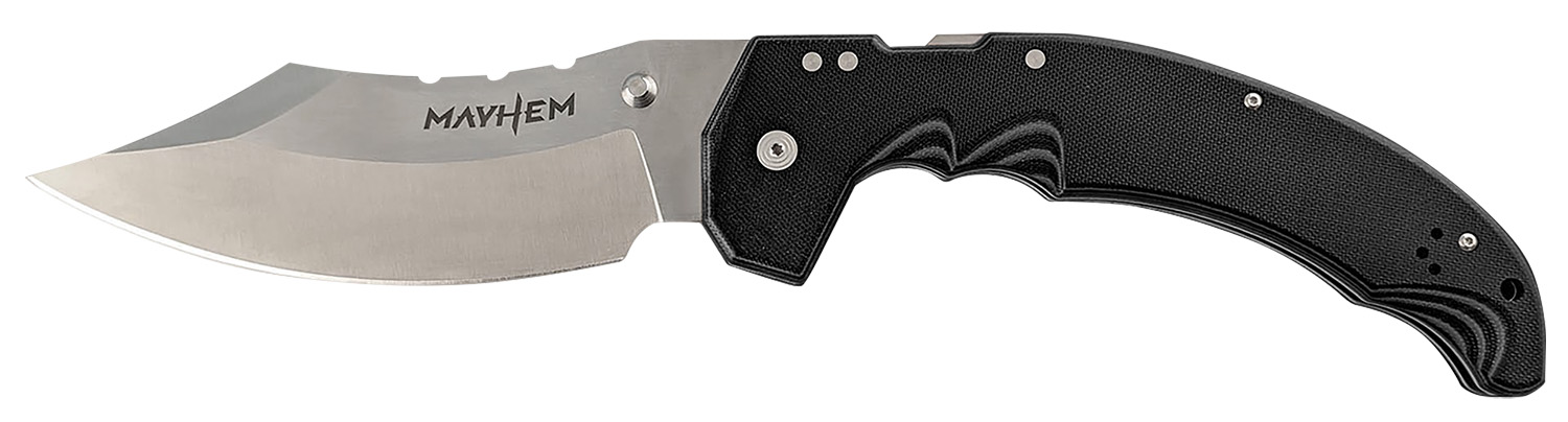 Cold Steel CSFL60DPLM Mayhem  6″ Folding Clip Point Modified Cleaver Plain Satin AUS-10A SS Blade/7.20″ Black Contoured G10 Handle Includes Pocket Clip