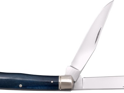 Cold Steel CSFLTRPRB Trapper  3″ Folding Clip/Spey Plain 8Cr13MoV SS Blade/Dark Blue  w/Polished Bolsters Bone Handle