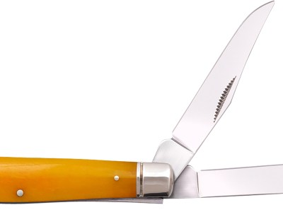 Cold Steel CSFLMTRPRY Trapper  Mini 2.60″/2.70″ Folding Clip/Spey Plain 3Cr13MoV SS Blade/Yellow w/Polished Bolsters Bone Handle