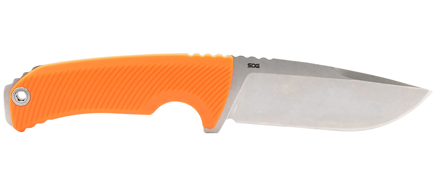 S.O.G SOG17060343 Tellus FX 4.20″ Fixed Clip Point Plain Stonewashed Cryo 440C SS Blade/ Blaze Orange Textured GRN Handle