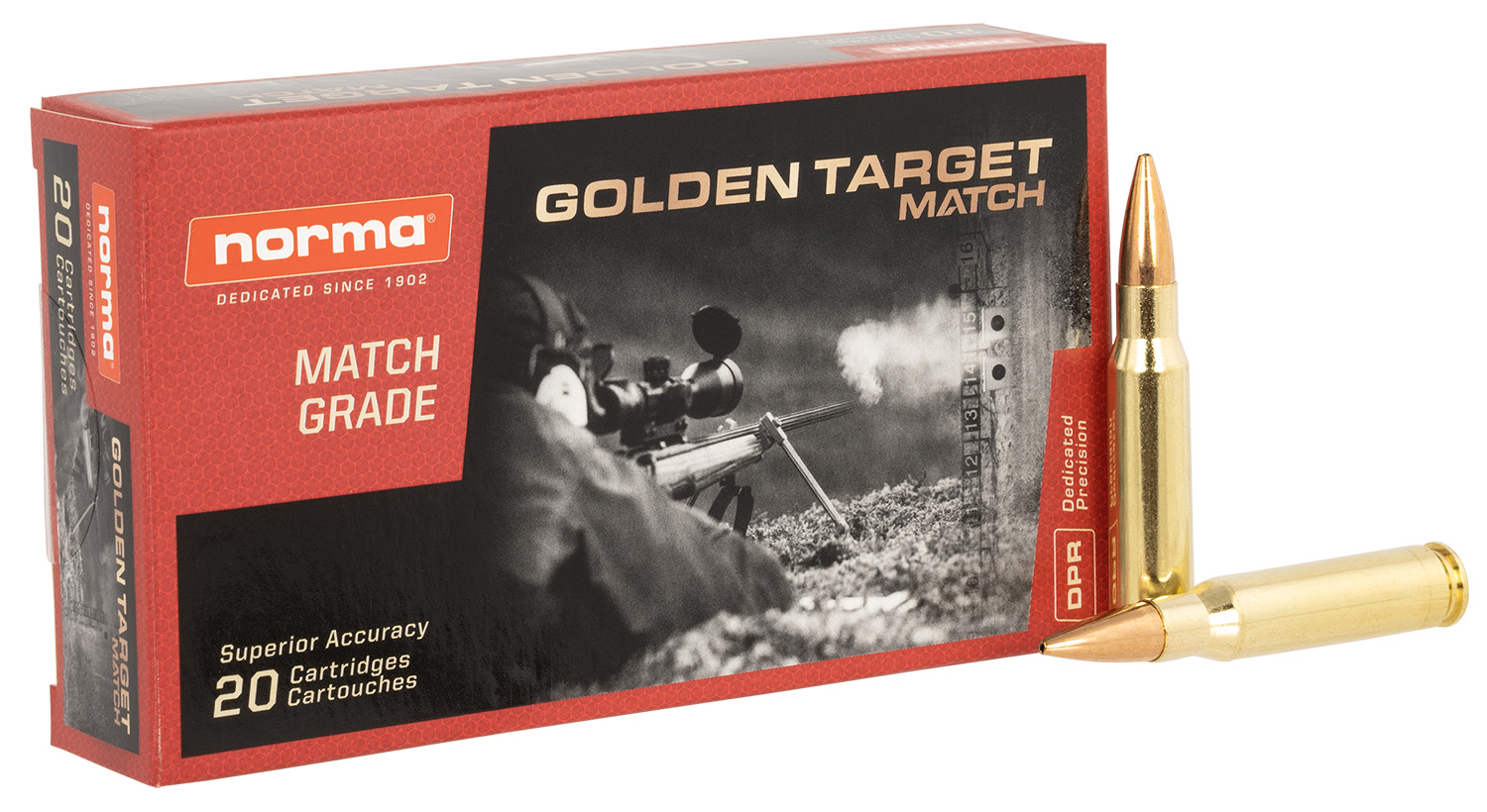 Norma Ammunition 10177432 Dedicated Precision Golden Target Match 308Win 168gr BTHP 20 Per Box/10 Case