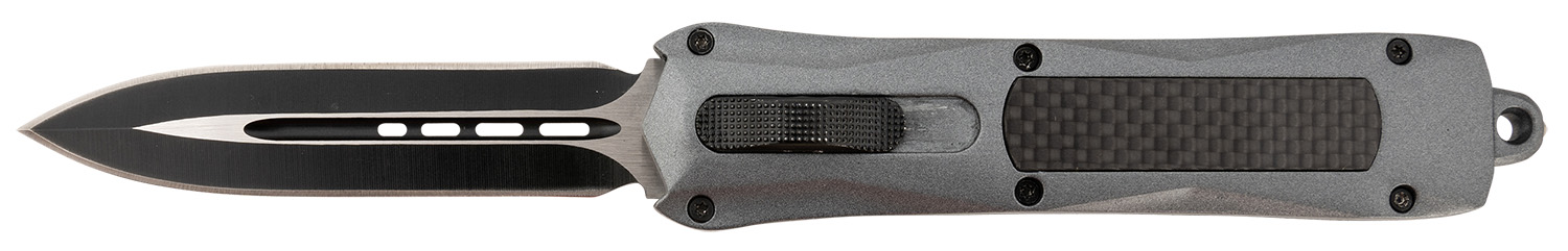 Steel River Knives A163BD Spartan  3.50″ OTF Dagger Plain Black/Silver 440C SS Blade/ Gray w/Carbon Fiber Inlay Aluminum Zinc Alloy Handle