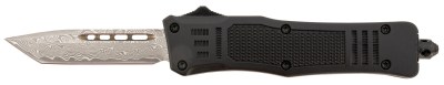 Steel River Knives MT616BRDAMT Spartan  Mini 2.75″ OTF Tanto Plain Real Damascus/4.25″ Black Aluminum Zinc Alloy Handle