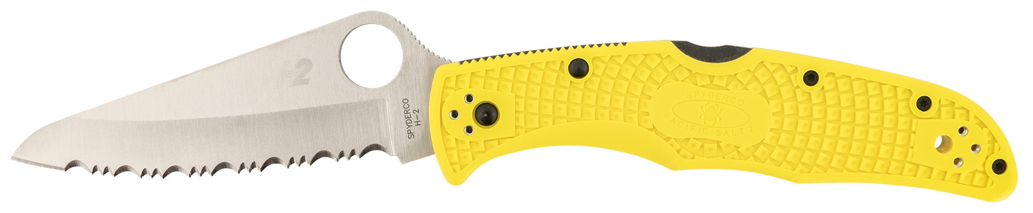 Spyderco C91SYL2 Pacific Salt 2 3.78″ Folding Serrated Stonewashed H2 Steel/Blade Yellow FRN Handle
