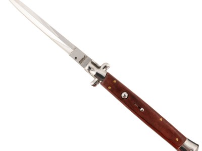 Steel River Knives CIRWD Spartan  6″ Italian Dagger Polished Blade 7″ Red Wood Handle Side Open