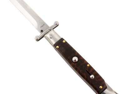 Steel River Knives SGSWP Spartan  3.9″ Italian Bayonet Polished Blade 5.1″ Snakewood Handle Side Open