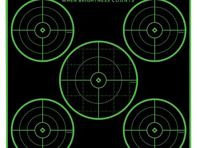 TruGlo TG11A25 Tru-See 5-Bull Target Self-Adhesive Heavy Paper Black/Green 12″x12″ 5-Bullseye 25 Pack