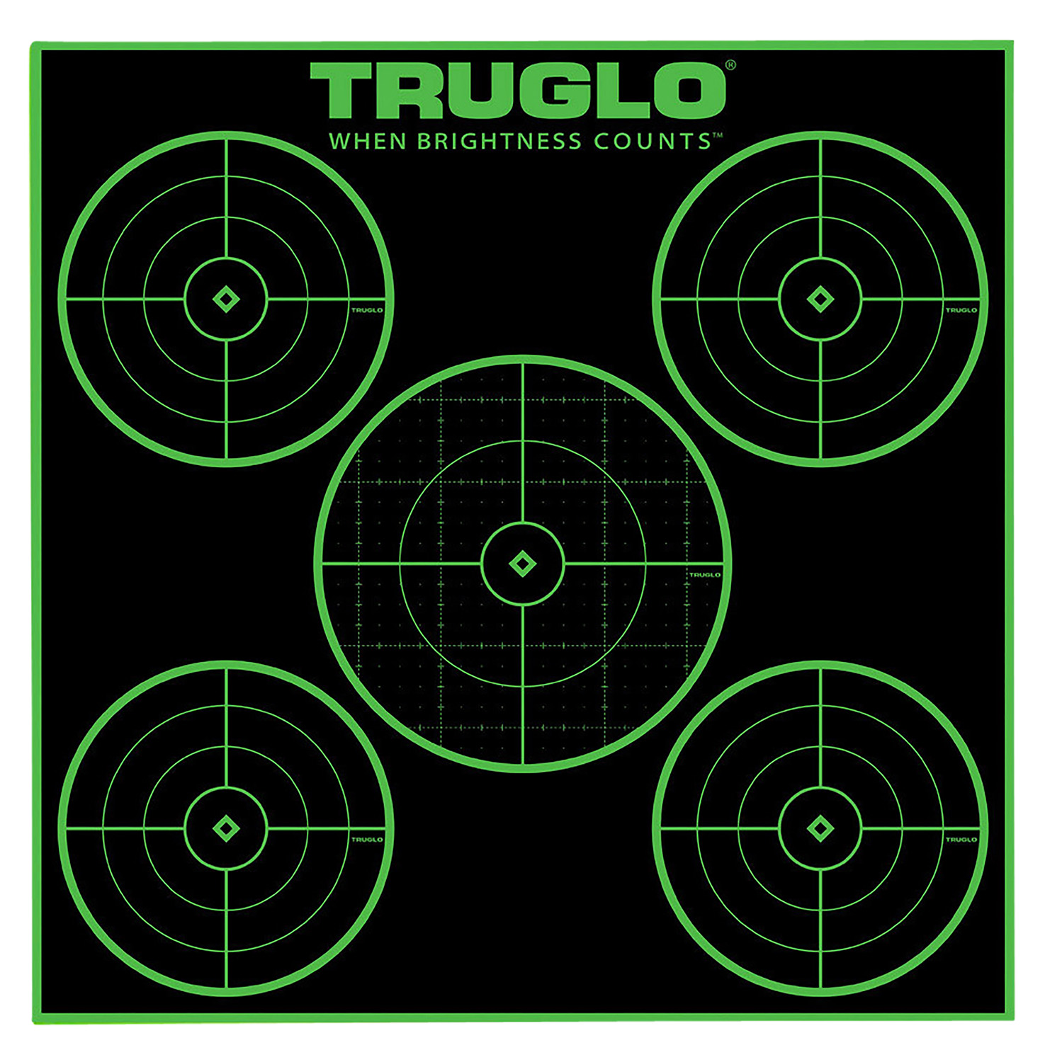 TruGlo TG11A25 Tru-See 5-Bull Target Self-Adhesive Heavy Paper Black/Green 12″x12″ 5-Bullseye 25 Pack