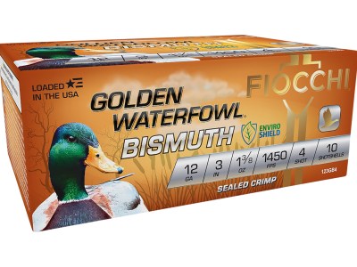 Fiocchi 123GB4 Golden Waterfowl Bismuth 12Gauge 3″ 1 3/8oz 4Shot 10 Per Box/10 Case
