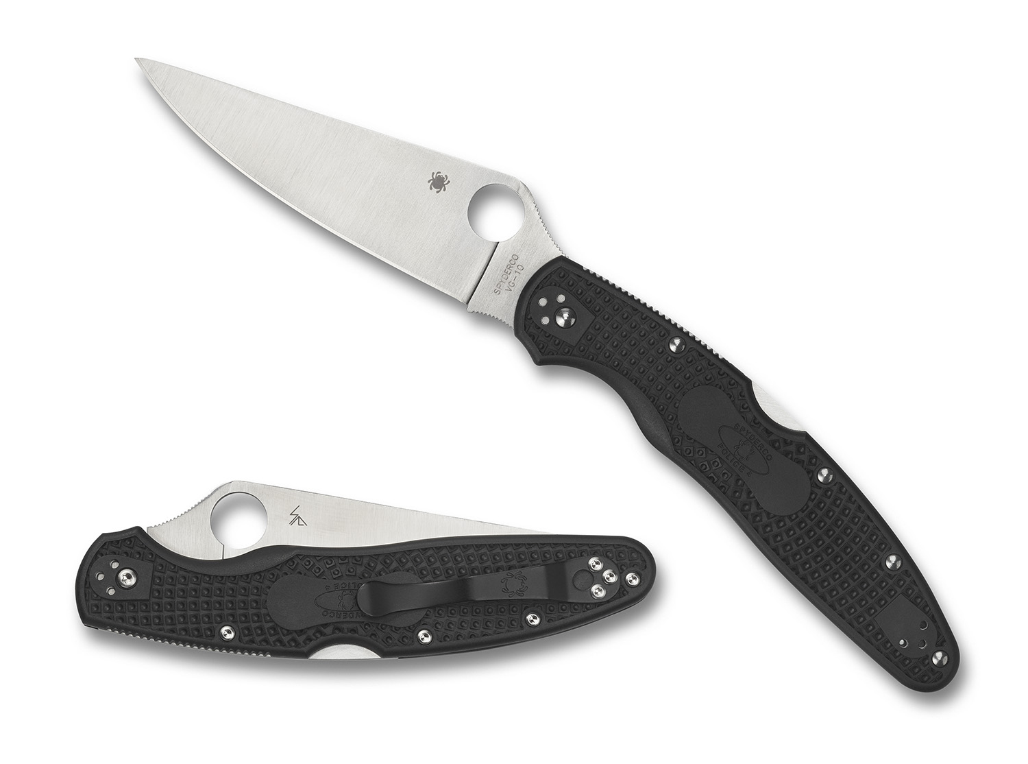 Spyderco C07PBK4 Police 4 Lightweight 4.39″ Folding Plain Satin VG-10 SS Blade/Black Textured FRN Handle Includes Pocket Clip