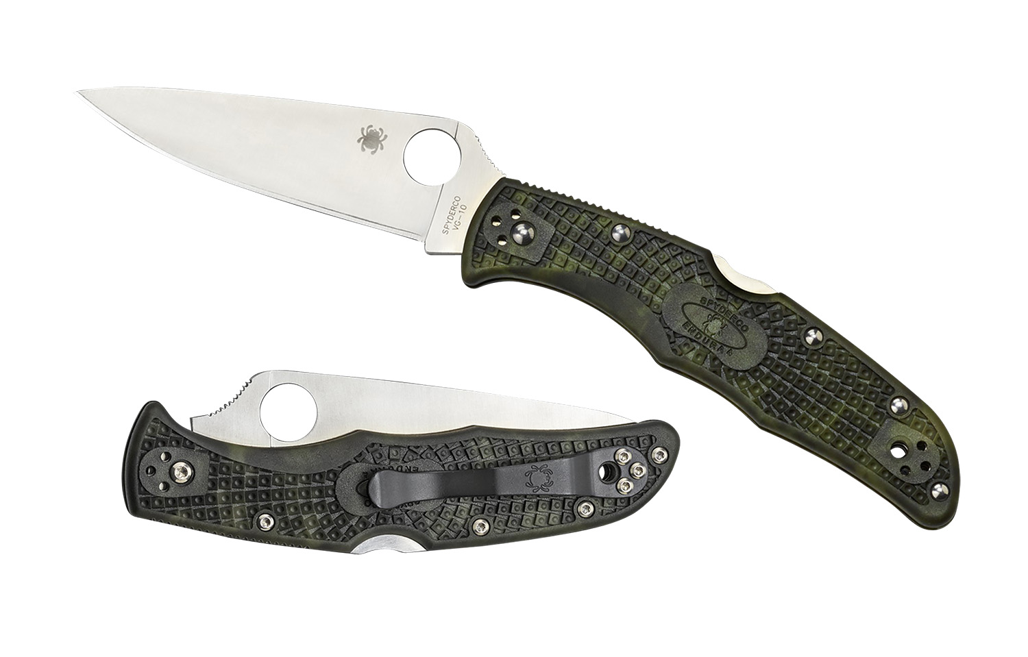 Spyderco C10ZFPGR Endura 4 Lightweight 3.80″ Folding Plain Satin VG-10 SS Blade/Zome Green Bi-Directional Texturing FRN Handle Includes Pocket Clip