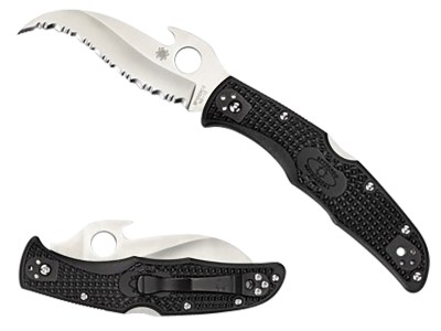 Spyderco C12SBK2W Matriarch 2  3.57″ Folding Reverse S Serrated Satin VG-10 SS Blade/Black Bi-Directional Texturing FRN Handle Includes Pocket Clip