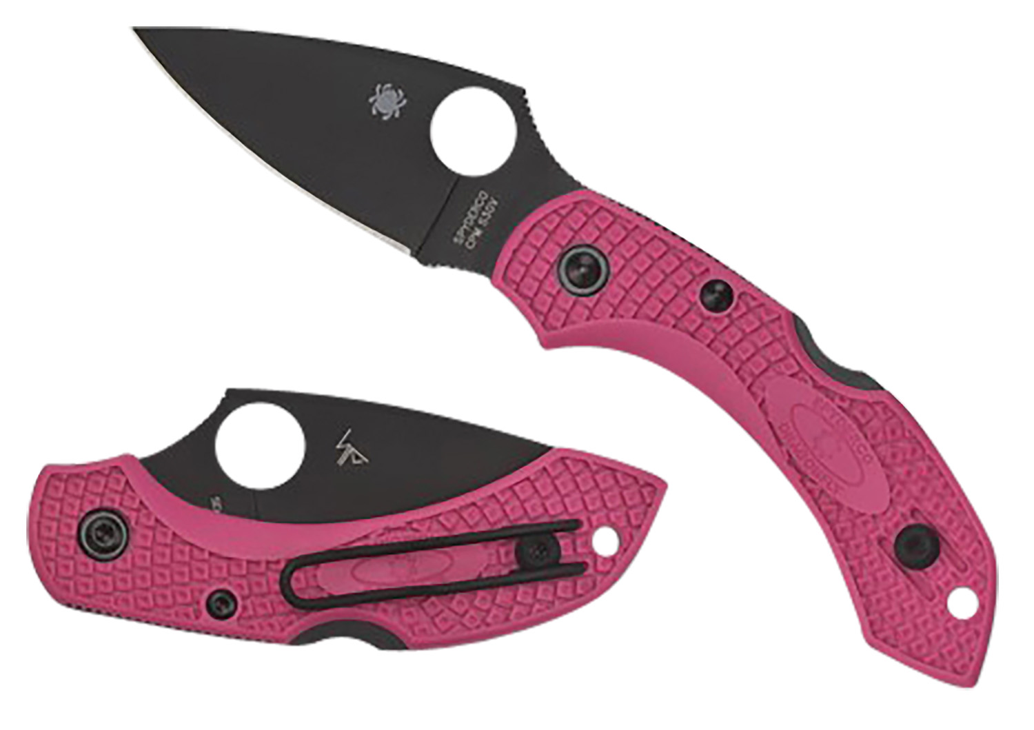 Spyderco C28FPPNS30VBK2 Dragonfly 2  2.30″ Folding Plain Black TiCN CPM S30V SS Blade/Pink Textured w/Black Accents FRN Handle Includes Pocket Clip