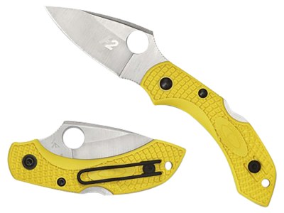 Spyderco C28PYL2 Dragonfly 2 Salt 2.25″ Folding Plain Stonewashed H1 Steel Blade/ Yellow Textured FRN Handle Includes Pocket Clip