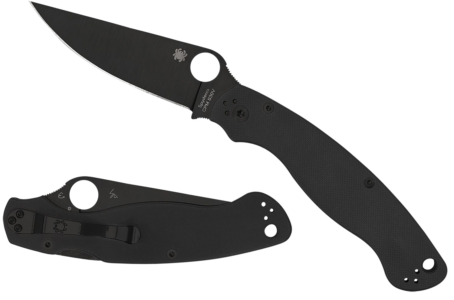 Spyderco C36GPBK2 Military 2  4″ Folding Plain Black DLC CPM S30V SS Blade/ Black Textured G10 Handle Includes Pocket Clip