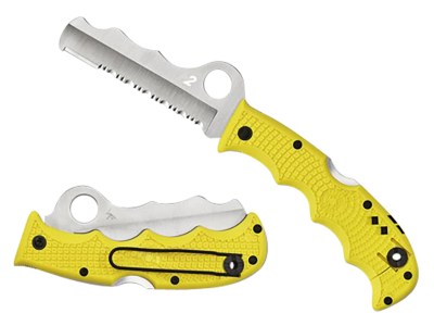 Spyderco C79PSYL Assist Salt Lightweight 3.68″ Folding Part Serrated H2 Steel Blade/Yellow Bi-Directional Texturing FRN Handle Includes Glass Breaker/Pocket Clip