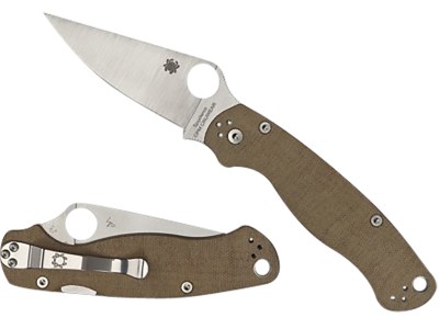Spyderco C81MPCW2 Military 2  3.47″ Folding Plain Stonewashed CPM Cru-Wear Blade/Brown Canvas Textured Micarta Handle Includes Pocket Clip