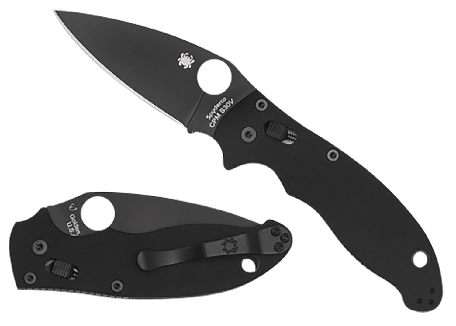 Spyderco C101GPBBK2 Manix 2  3.37″ Folding Plain Black DLC CPM S30V SS Blade/Black Bi-Directional Texturing G10 Handle Includes Pocket Clip