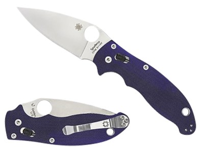 Spyderco C101GPDBL2 Manix 2  3.37″ Folding Plain Satin CPM S110V Blade/Dark Blue Textured G10 Handle Includes Pocket Clip