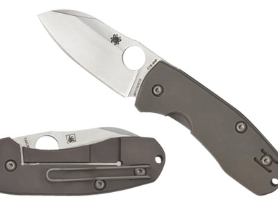 Spyderco C158TIP2 Techno 2  2.52″ Folding Sheepsfoot Plain CTS XHP Steel Blade/Matte Stonewashed Titanium Handle Includes Pocket Clip