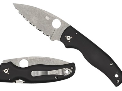 Spyderco C229GS Shaman  3.58″ Folding Serrated Stonewashed CPM S30V SS Blade/ Black Textured G10 Handle Includes Pocket Clip