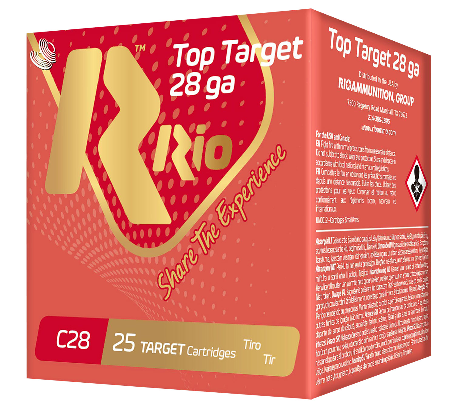 Rio Ammunition RC288 Top Target  28 Gauge 2.75″, 3/4 oz 8 Shot, 25 Per Box/10 Cs