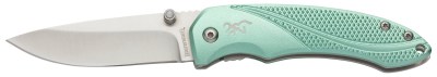 Browning 3220360 Allure  EDC 2.88″ Folding Drop Point Plain 7Cr17MoV SS Blade, Mint Green Textured Anodized Aluminum Handle,  Includes Pocket Clip