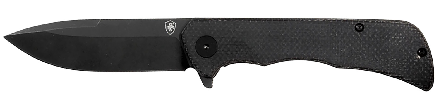 Templar Knife PFMBK321 Paladin  3.27″ Folding Drop Point Plain Black Powder Coated D2 Steel Blade, 4.40″ Black Micarta Handle