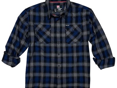 Hornady Gear 32206 Flannel Shirt  3XL Navy/Black/Gray,  Cotton/Polyester, Relaxed Fit Button Up