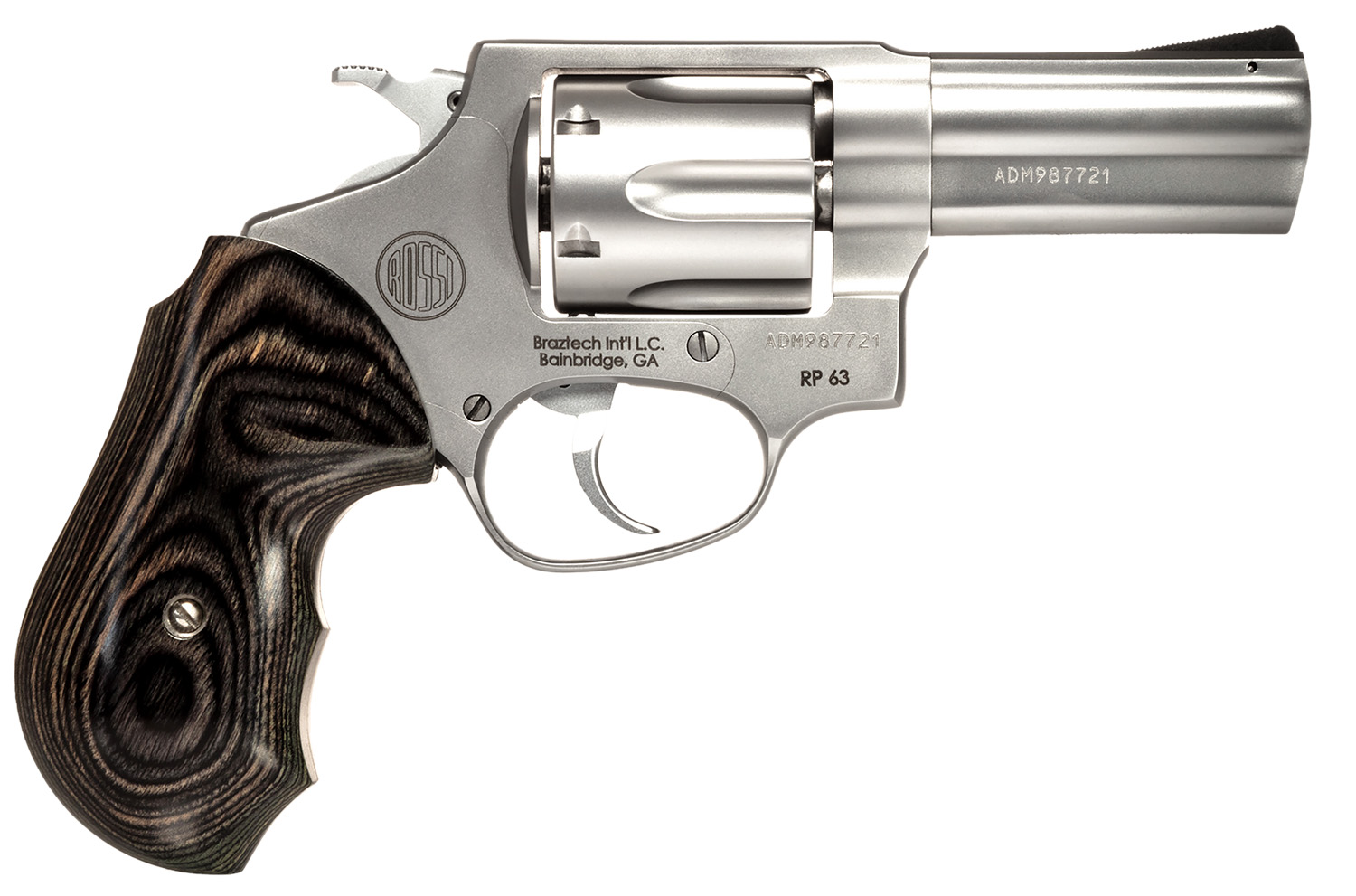 Rossi 2-RP639WD1 RP63  Small Frame 357 Mag 6rd 3″ Stainless Steel Barrel, Cylinder & Frame Black/Gray Laminate Grip, Hammer Block Safety, Exposed Hammer