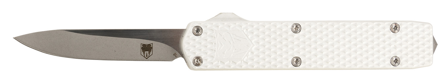 CobraTec Knives MNSILMGEN2DNS Mini Mamba Gen II 2.25″ OTF Plain Stonewashed D2 Steel Blade, 3.38″ Silver Textured Anodized Aluminum Handle, Features Glass Breaker, Includes Pocket Clip