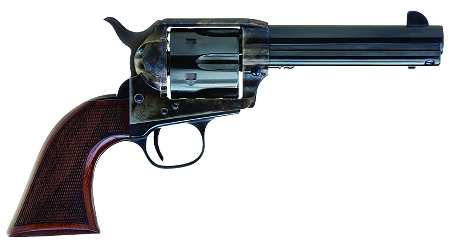 Cimarron AR410 Arizona Ranger  45 Colt (LC) 6 Shot, 4.75″ Blue w/Engraved “Arizona Ranger” Steel Barrel, Blued Cylinder, Color Case Hardened Steel Frame, Checkered Walnut Grip, Exposed Hammer
