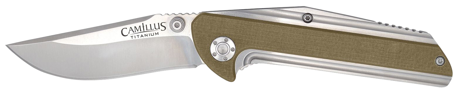 Camillus 19195 Sevens  2.75″ Folding Plain Silver AUS-8 Carbonitride Titanium Blade, Desert Tan/SS G10/SS Handle