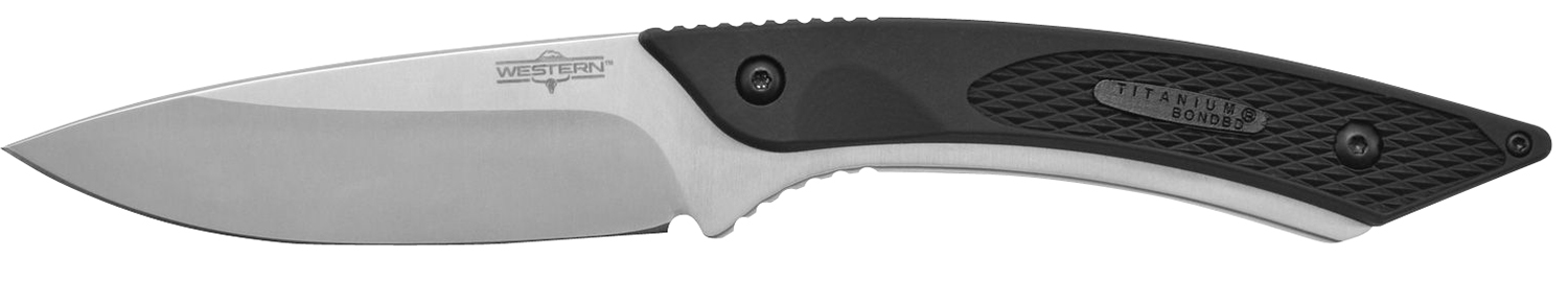 Camillus 19123 Western Coil 3.25″ Fixed Plain Silver 420 Steel Titanium Bonded Blade, Black/SS Rubber/Stainless Steel Handle, Includes Sheath