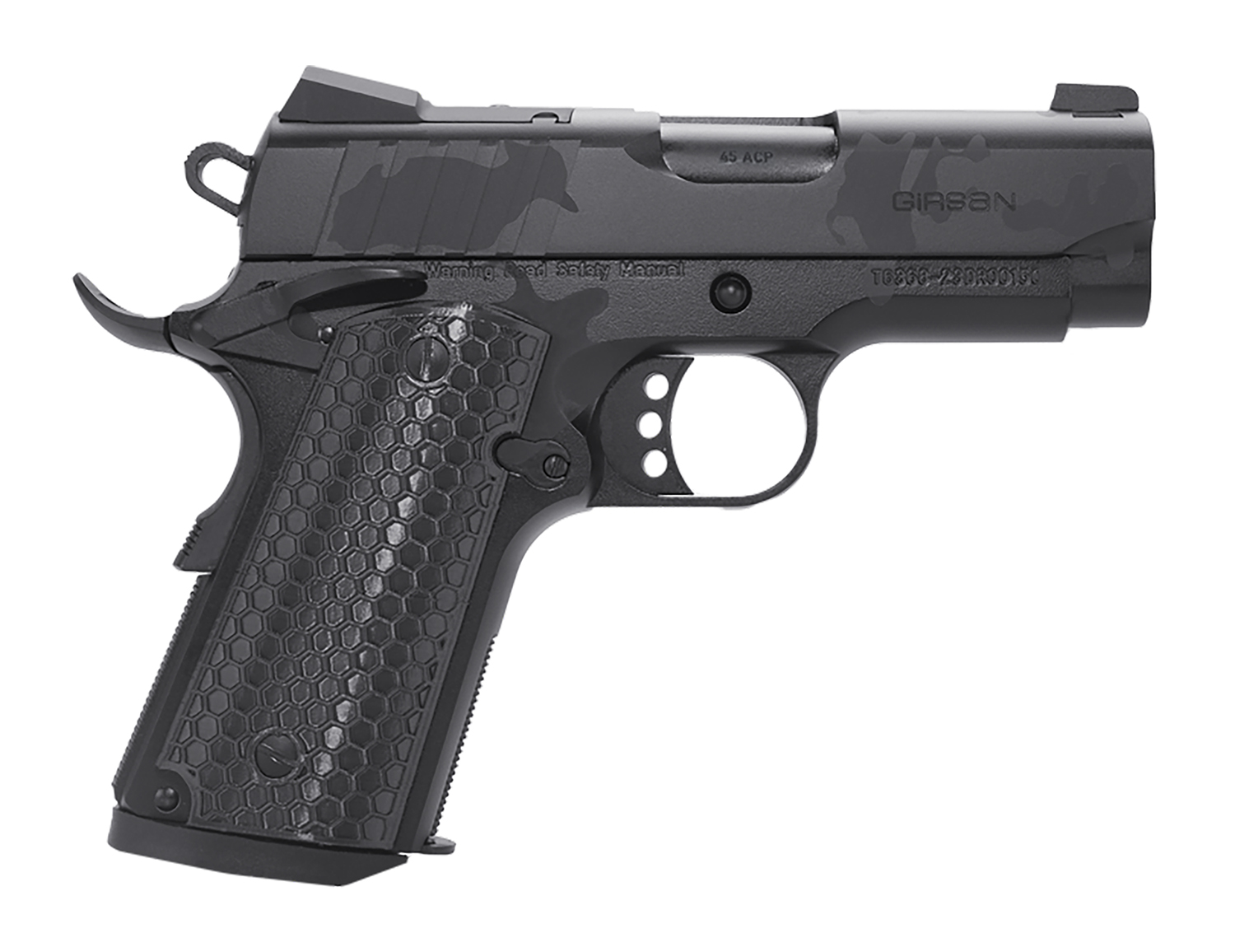Girsan 391151 MC1911 SC Influencer Sub-Compact 45 ACP 6+1 3.40″ Black Steel Barrel, Black Camo Optic Ready/Serrated Steel Slide & Frame w/Picatinny Rail & Beavertail, Black Polymer Grip