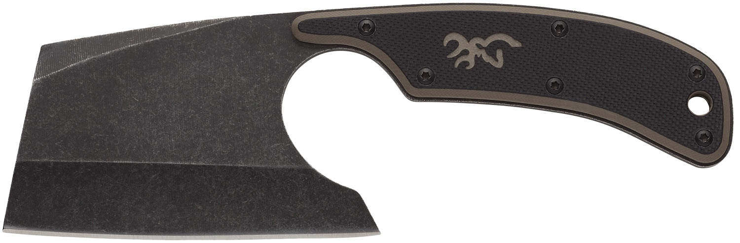 Browning 3220322 Cutoff Camp 2.50″ Fixed Cleaver Plain Black Black Oxide Stonewashed 9Cr14MoV SS Blade, Black/Tan G10 Handle