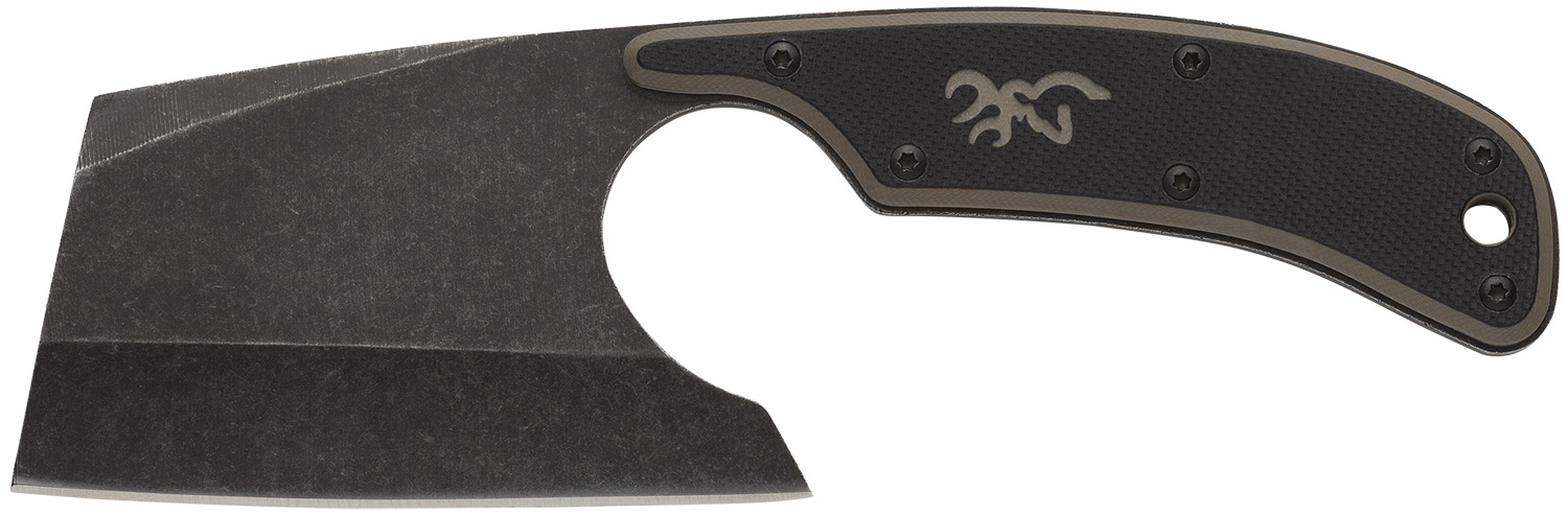 Browning 3220322B Cutoff Camp Boxed 2.50″ Fixed Cleaver Plain Black Black Oxide Stonewashed 9Cr14MoV SS Blade, Black/Tan G10 Handle