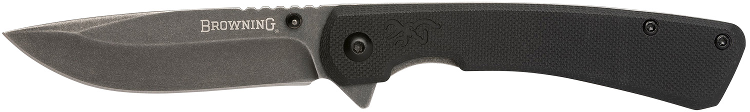 Browning 3220514 Branded Rock  EDC 3″ Folding Drop Point Plain Black Stonewashed 7Cr17MoV SS Blade, Black G10 Handle
