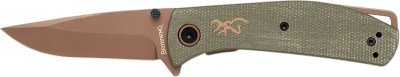 Browning 3220516 Trailside  EDC Small 3″ Folding Modified Drop Point Plain Titanium Finish D2 Steel Blade, Green Micarta Handle