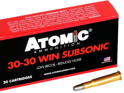 Atomic Ammunition 00410  Subsonic 30-30Win 165gr Lead Round Nose Flat Point 20 Per Box/10 Case