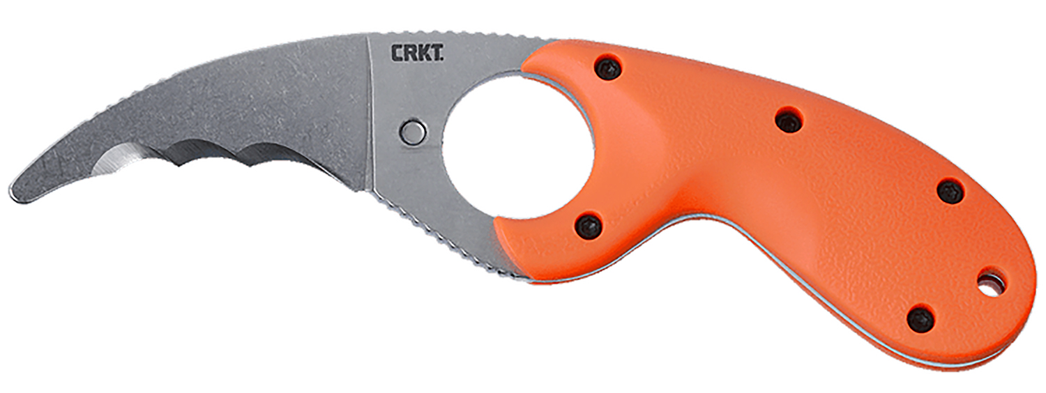 CRKT 2511ER Bear Claw  2.39″ Fixed Hawkbill Veff Serrated Stonewashed AUS-8A SS Blade, Blaze Orange Textured GRN Handle