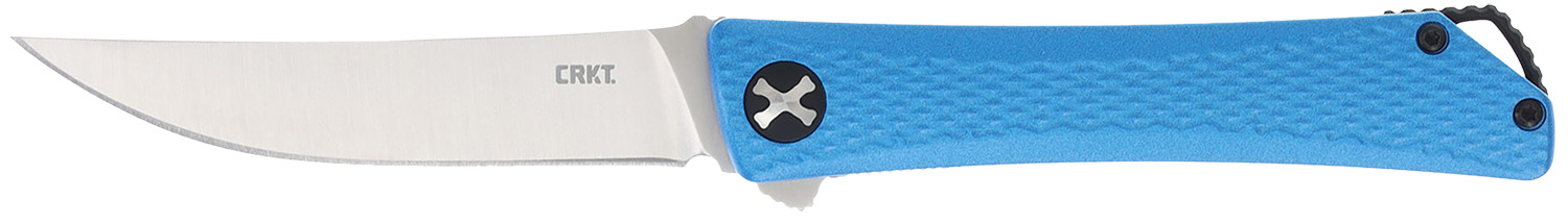 CRKT 7540 Kalbi  EDC 3.28″ Folding Upswept Plain Satin 440 Acuto SS Blade, Blue Crosshatch Textured Aluminum Handle