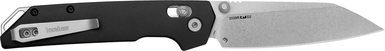 Kershaw 2038R Iridium  3.40″ Folding Reverse Tanto Plain Stonewashed D2 Steel Blade, Black Anodized Aluminum Handle