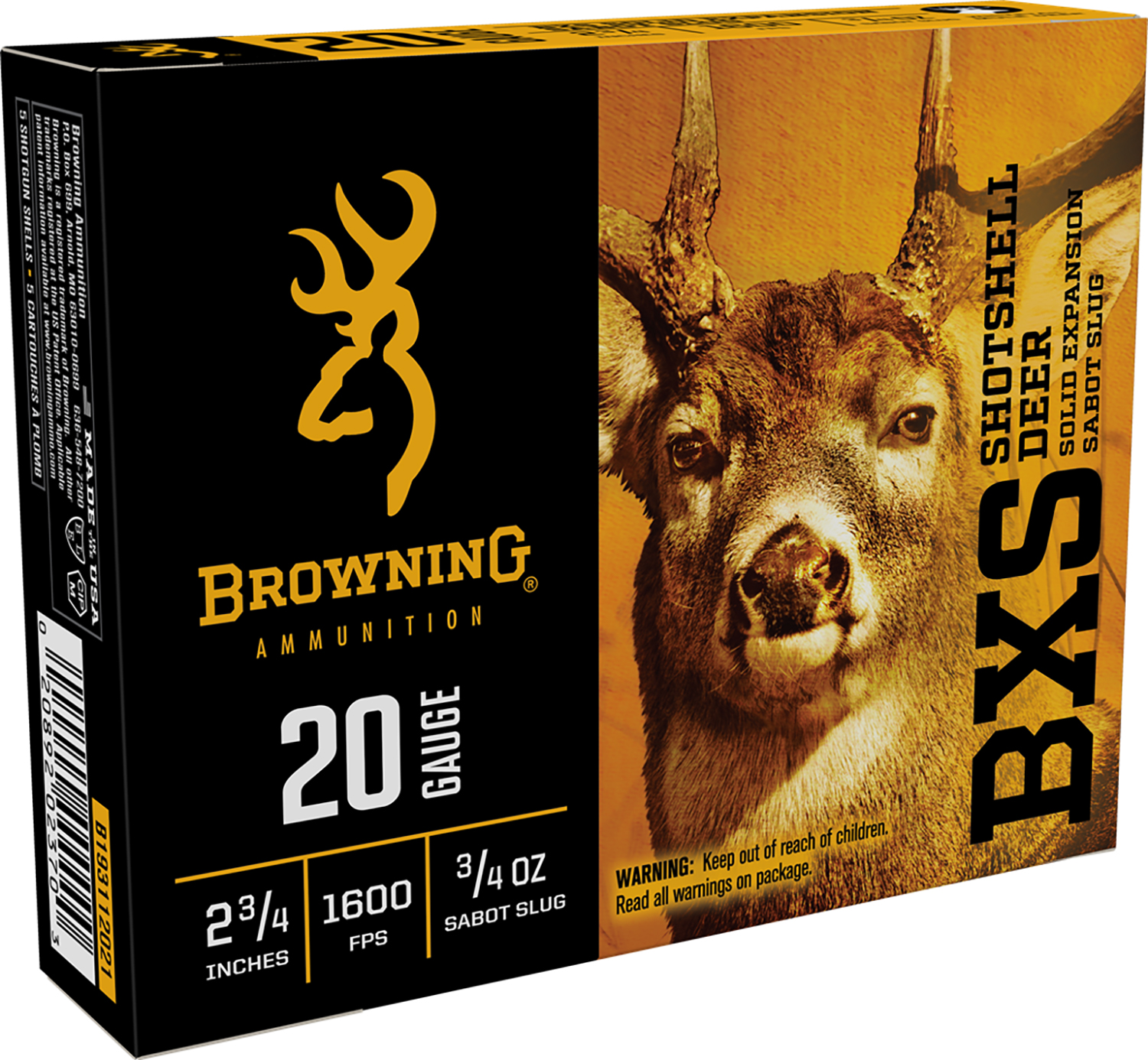 Browning Ammo B193112021 BXS  20Gauge 2.75″ 3/4oz Sabot Slug Shot 5 Per Box/20 Case