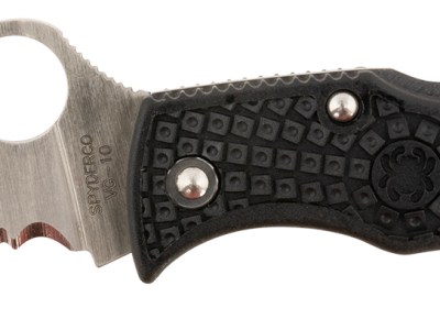 Spyderco MBKWSB Manbug  1.91″ Folding Wharncliffe Serrated Non-Reflective Black TiCN VG-10 SS Blade, Black Textured FRN Handle