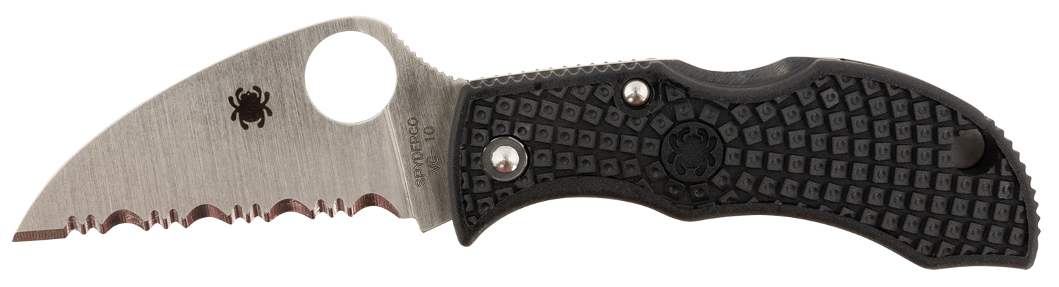Spyderco MBKWSB Manbug  1.91″ Folding Wharncliffe Serrated Non-Reflective Black TiCN VG-10 SS Blade, Black Textured FRN Handle